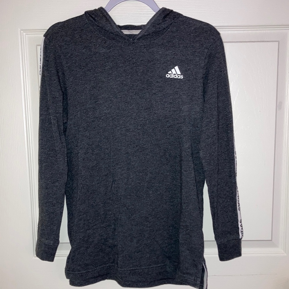 Gray adidas T-Shirt Hoodie With Sleeved Logo